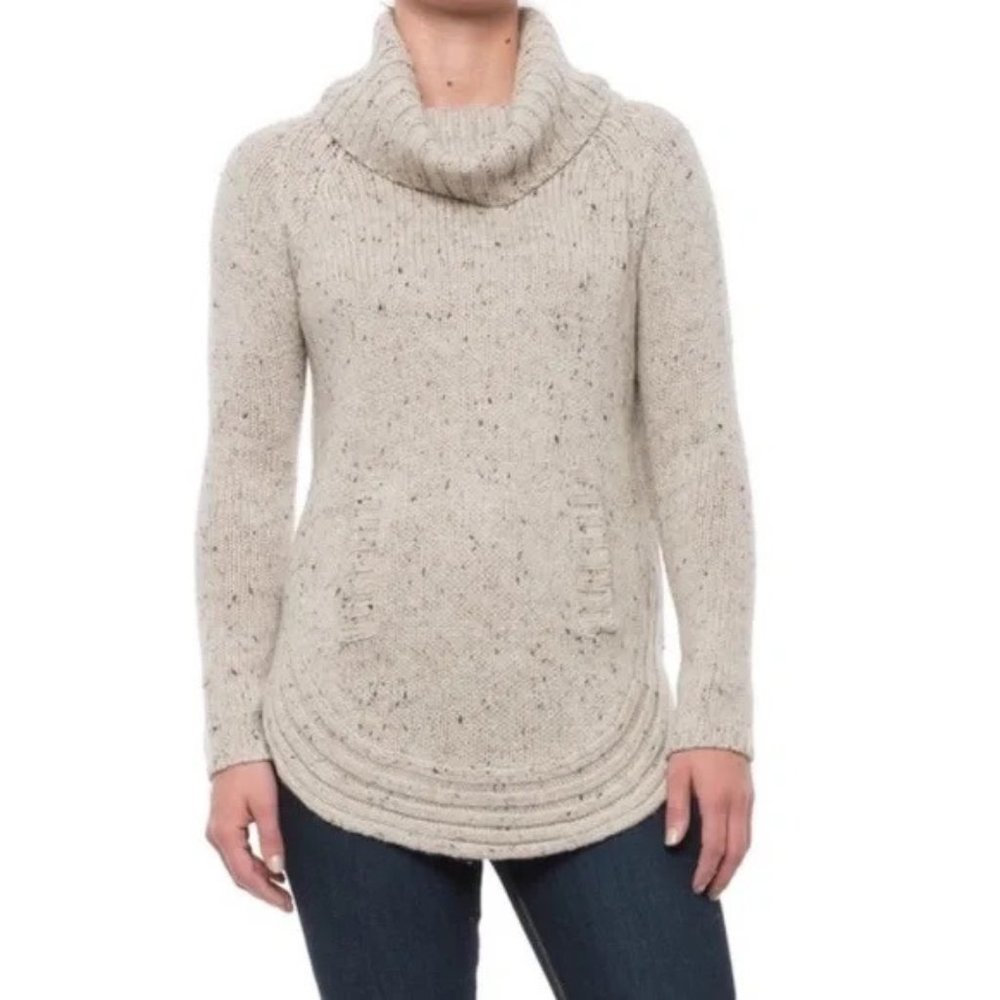 CYNTHIA ROWLEY Speckled Knit Cowl Neck Wool Blend Sweater Size 1X Oatmeal